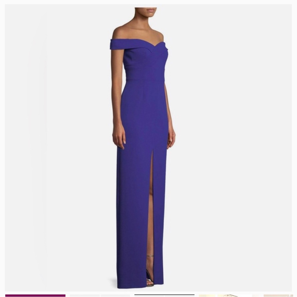 Aidan Mattox Off-Shoulder Scuba Crepe Long Sheath Dress size 4 navy blue